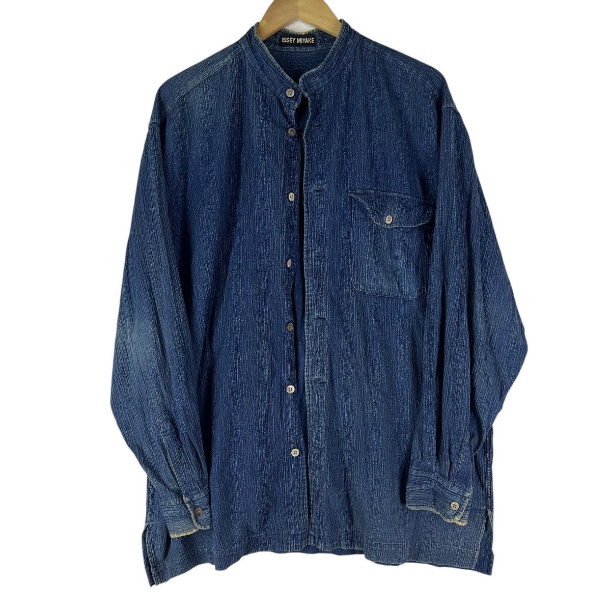 Issey Miyake 90s Issey Miyake Indigo Shirt Oversized Jacket Colar Less Size US L / EU 52-54 / 3 - 7 Thumbnail