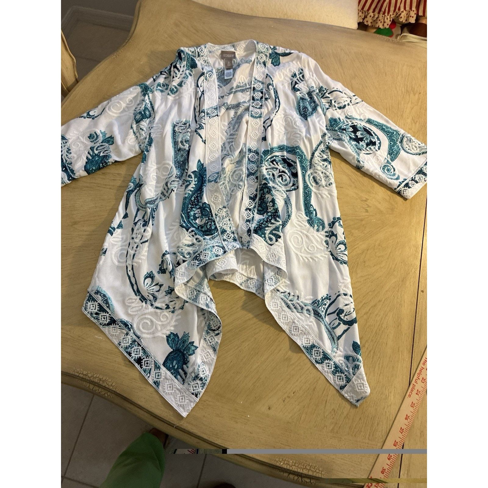 Chicos Chico's Paisley Embroidered teal Cardigan Kimono Duster L Size L / US 10 / IT 46 - 15 Thumbnail