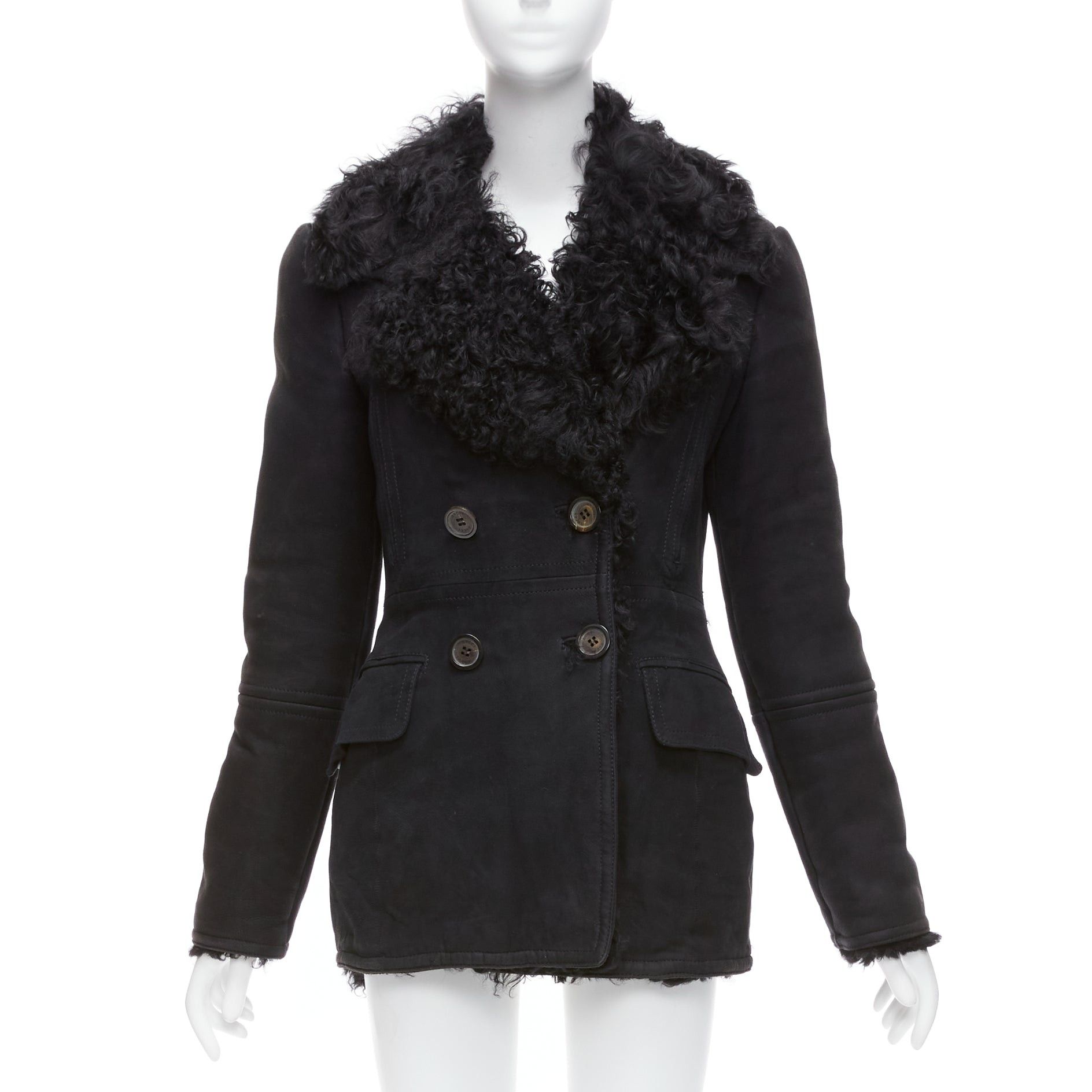 Gucci GUCCI Tom Ford Vintage black shearling double breasted coat IT42 M Size M / US 6-8 / IT 42-44 - 1 Thumbnail