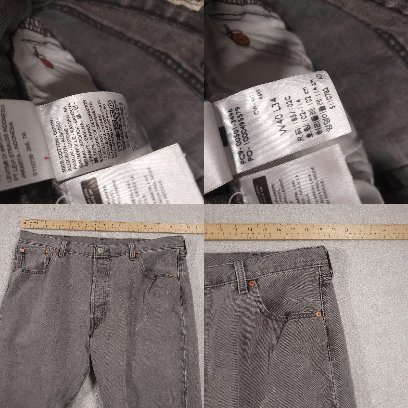 Levi's VINTAGE Levis 501 Jeans Mens 40x34 Gray Denim Button Fly Straight Leg Distressed Pants Size US 40 / EU 56 - 9 Thumbnail
