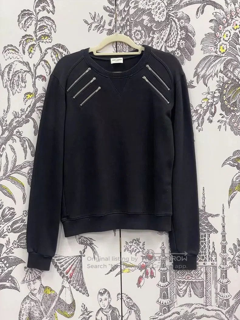 Saint Laurent Paris Saint Laurent Black Crewneck Sweatshirt with Zippers. Size US S / EU 44-46 / 1 - 1 Thumbnail