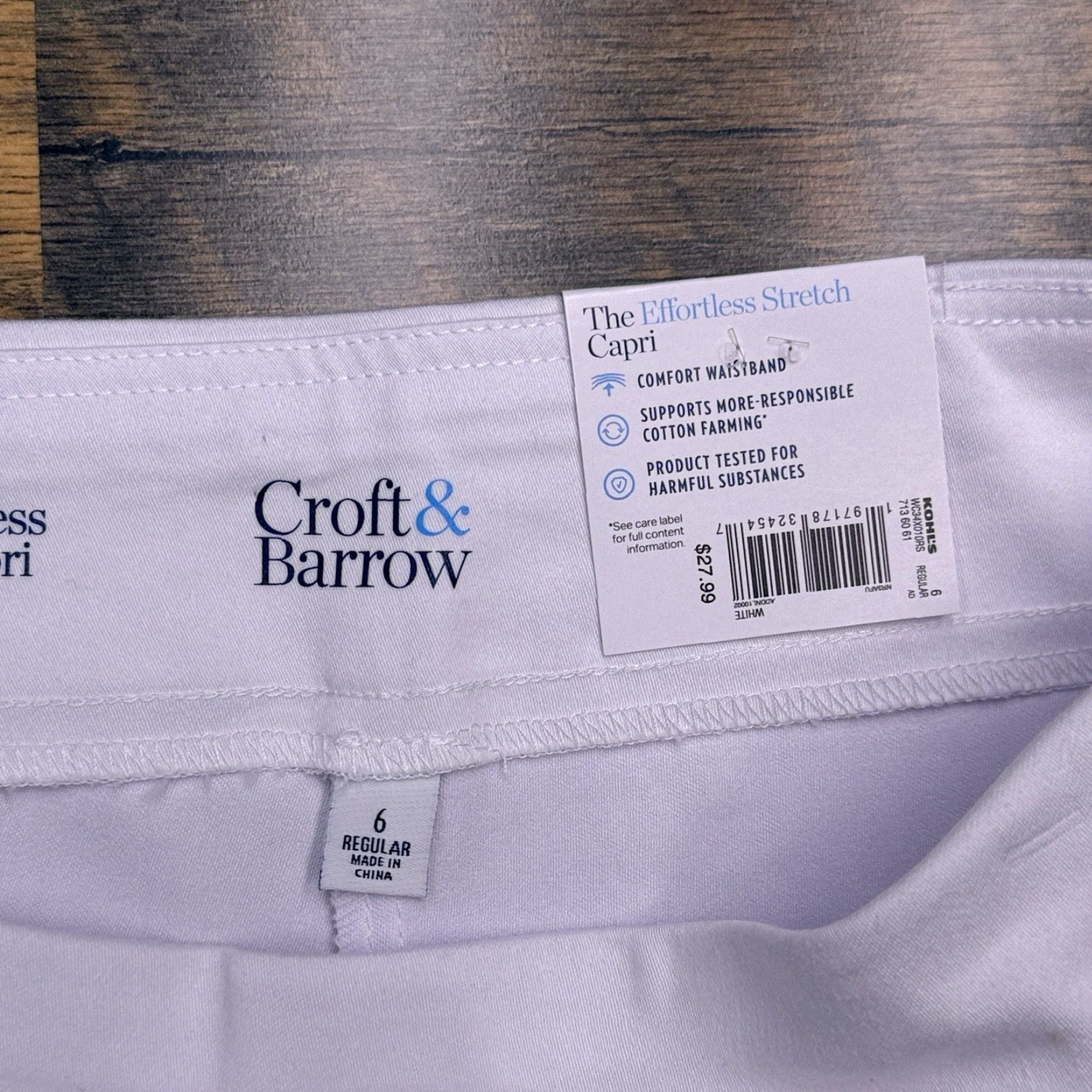 Croft & Barrow Croft & Barrow Capri Pants White 6 Regular Mid Rise Stretch Knit Cotton Blend Pull On Casual Women's Pants Size 28" / US 6 / IT 42 - 5 Thumbnail