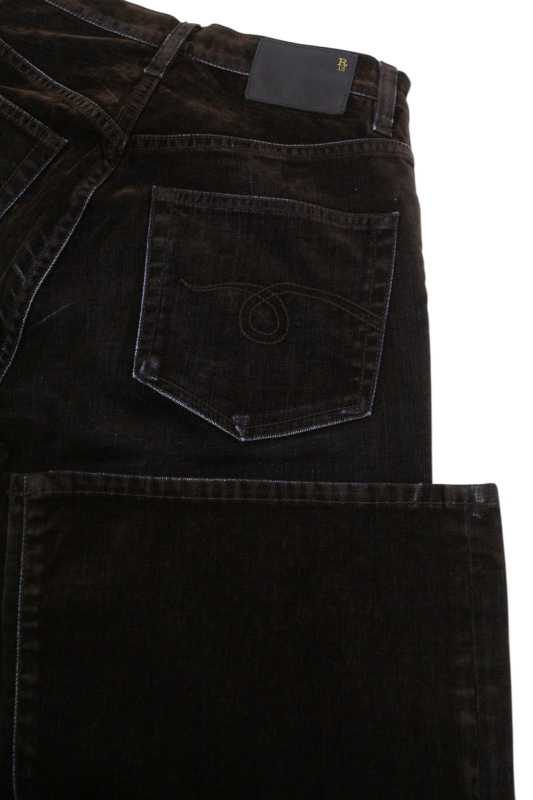 R13 JEAN 27 Flocked Brown High Rise Straight Zip Jeans 85839 Size 27" / US 4 / IT 40 - 5 Thumbnail