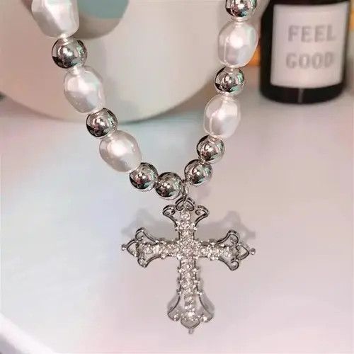 Other Silver Jewel Cross Goth Chrome God Necklace Jesus Chain Size ONE SIZE - 6 Thumbnail