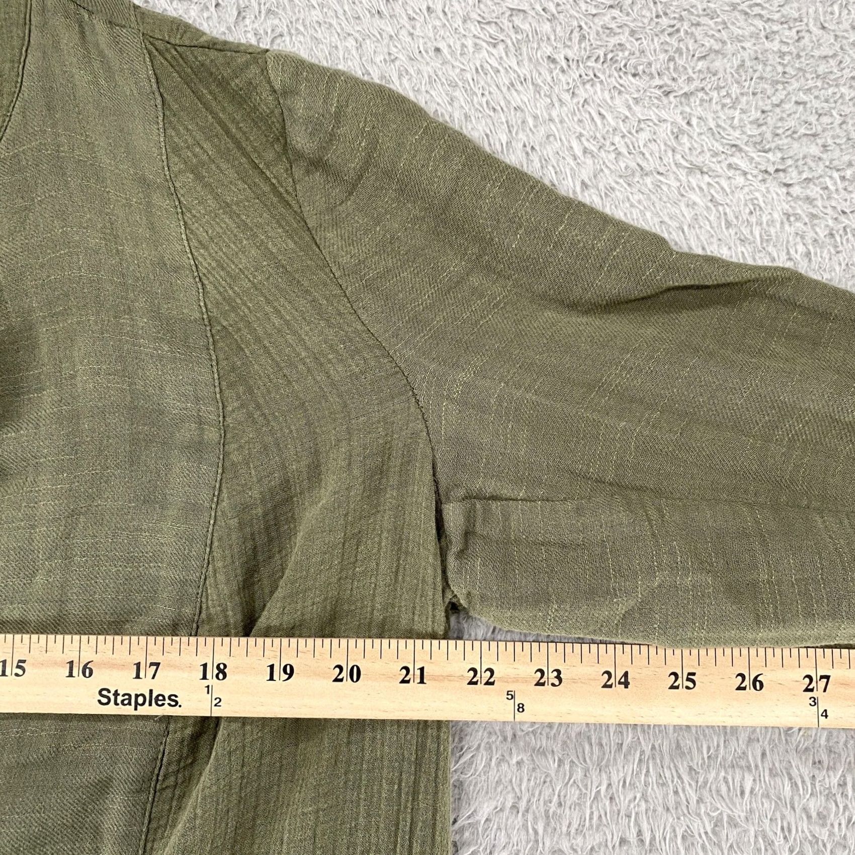 J. Jill J Jill Womens Green Jacket Petite M Open Front Fringe Crinkle 100% Cotton Size M / US 6-8 / IT 42-44 - 5 Thumbnail
