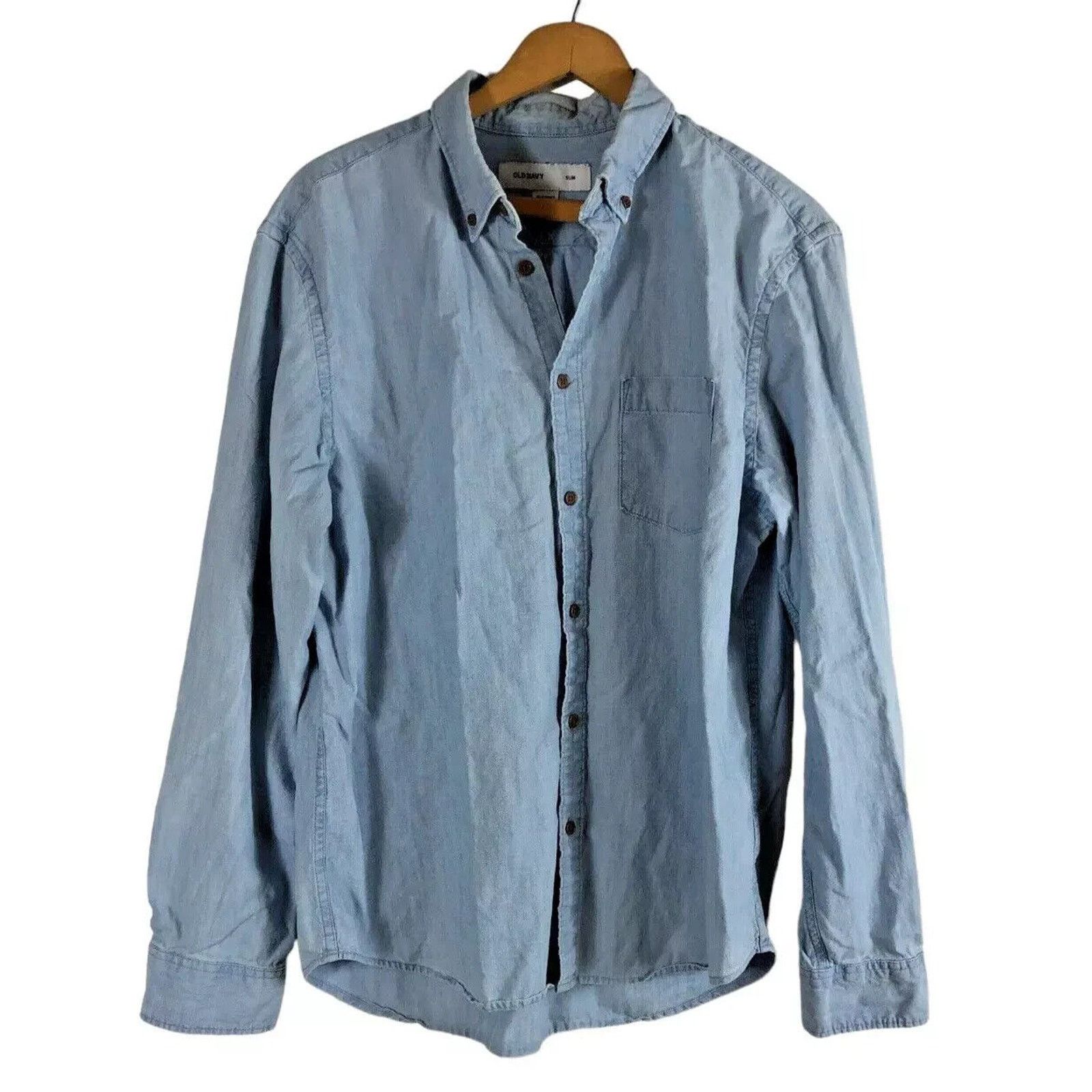 Old Navy Old Navy Mens XXL Tall Chambray Shirt Slim Long Sleeve BF Size US XXL / EU 58 / 5 - 1 Thumbnail