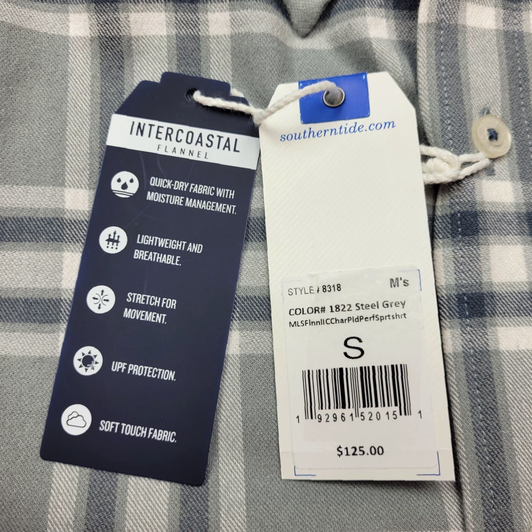 Southern Tide Sport Shirt Men's Size S Plaid Intercoastal Char Steel Gray NWT