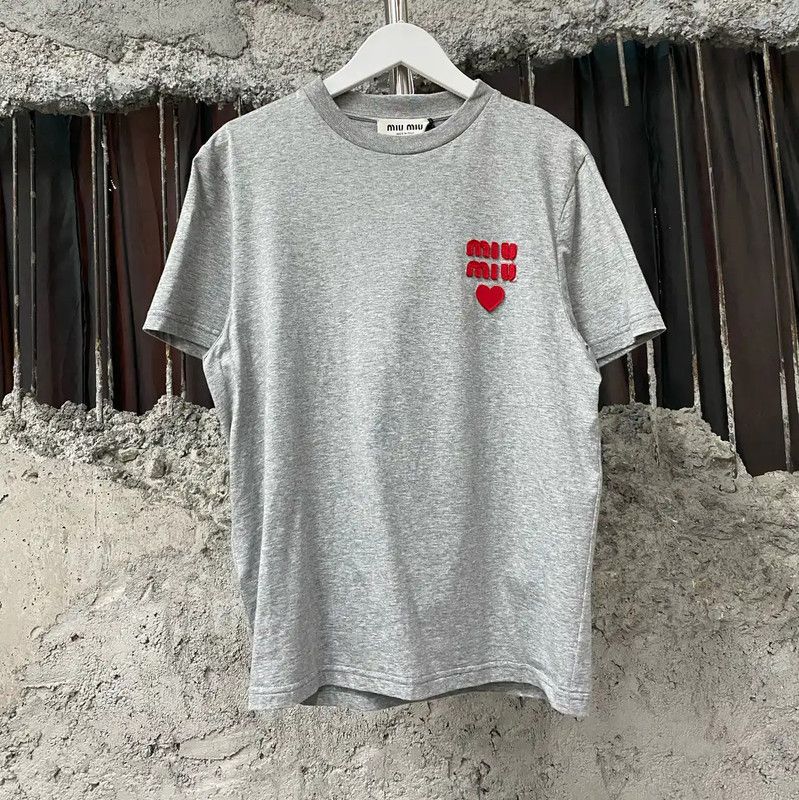 Miu Miu Miu Miu Gray Cotton Short Sleeve T-Shirt 0089 Size M / US 6-8 / IT 42-44 - 1 Thumbnail