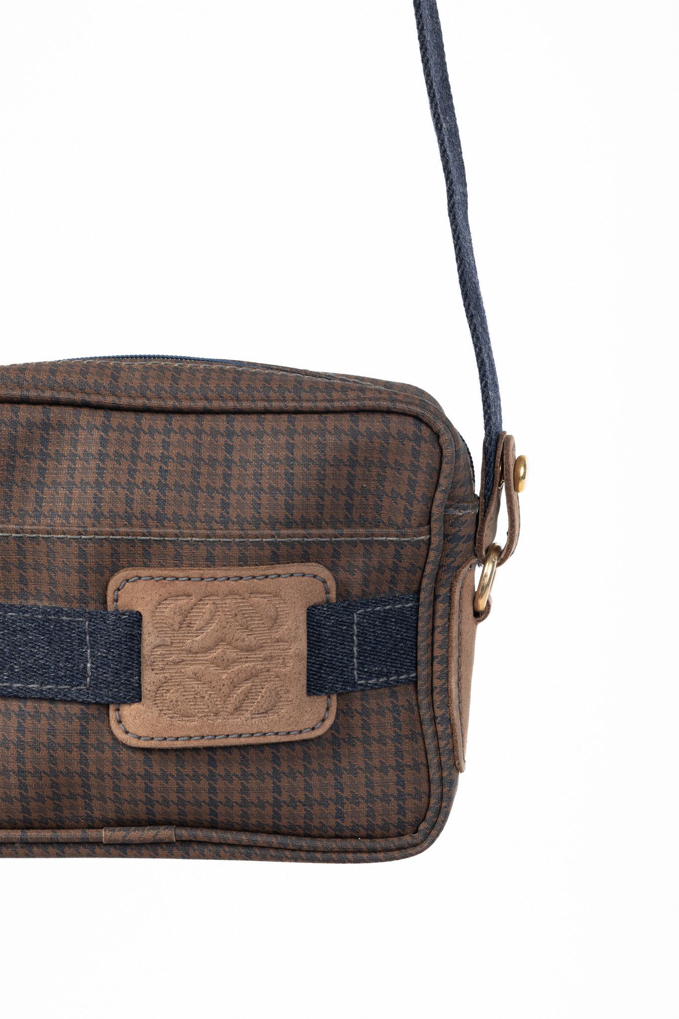Loewe Loewe Brown Houndstooth-Canvas Leather-Trim Shoulder Bag Size ONE SIZE - 9 Thumbnail