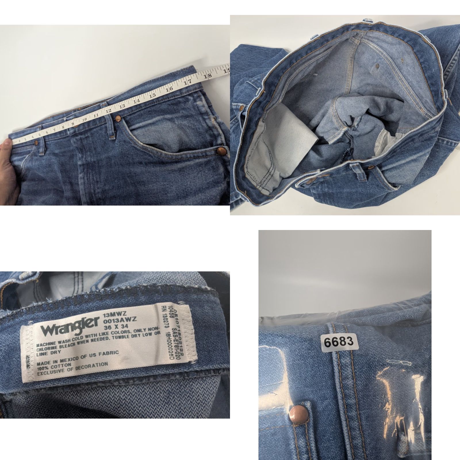 Wrangler VINTAGE Wrangler Jeans Men's 36x34 Cowboy Cut Bootcut Distressed 13MWZ Western Workwear Jeans Size US 36 / EU 52 - 9 Thumbnail