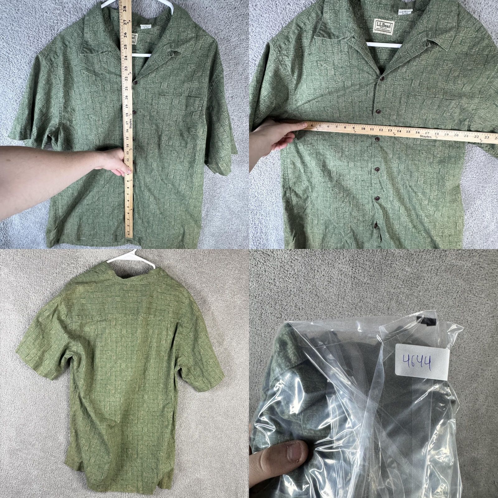 Vintage L.L.Bean Shirt Mens Medium Green Geometric Cotton Short Sleeve Button Front Size US M / EU 48-50 / 2 - 8 Thumbnail