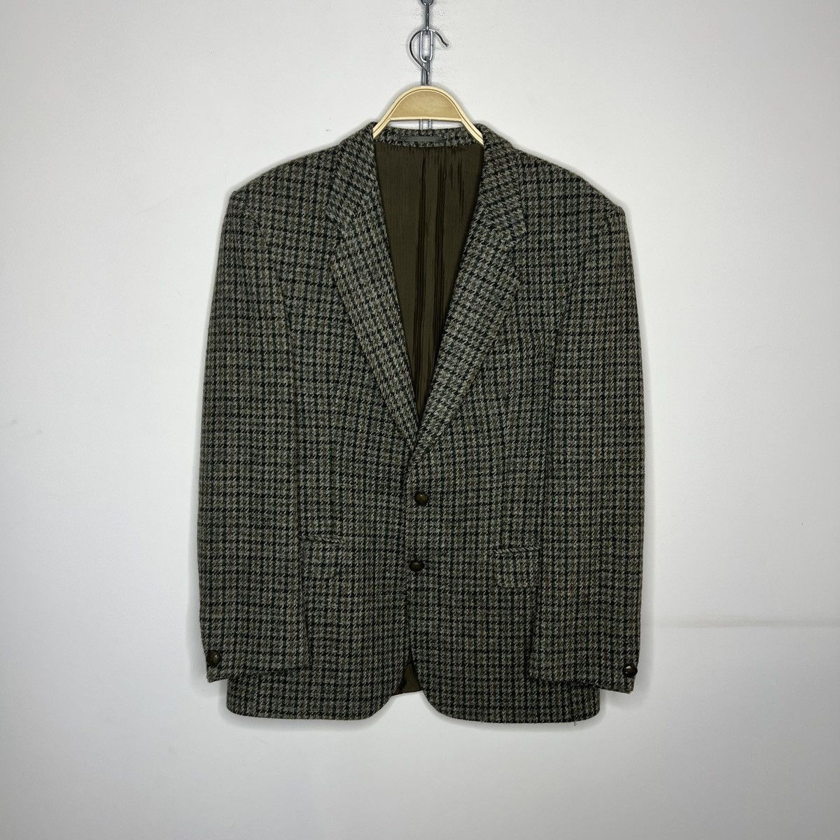 Designer × Harris Tweed × Vintage Vtg Harris Tweed Khaki Grey Coat WOOL Jacket Blazer 40 R Size 40R - 1 Thumbnail