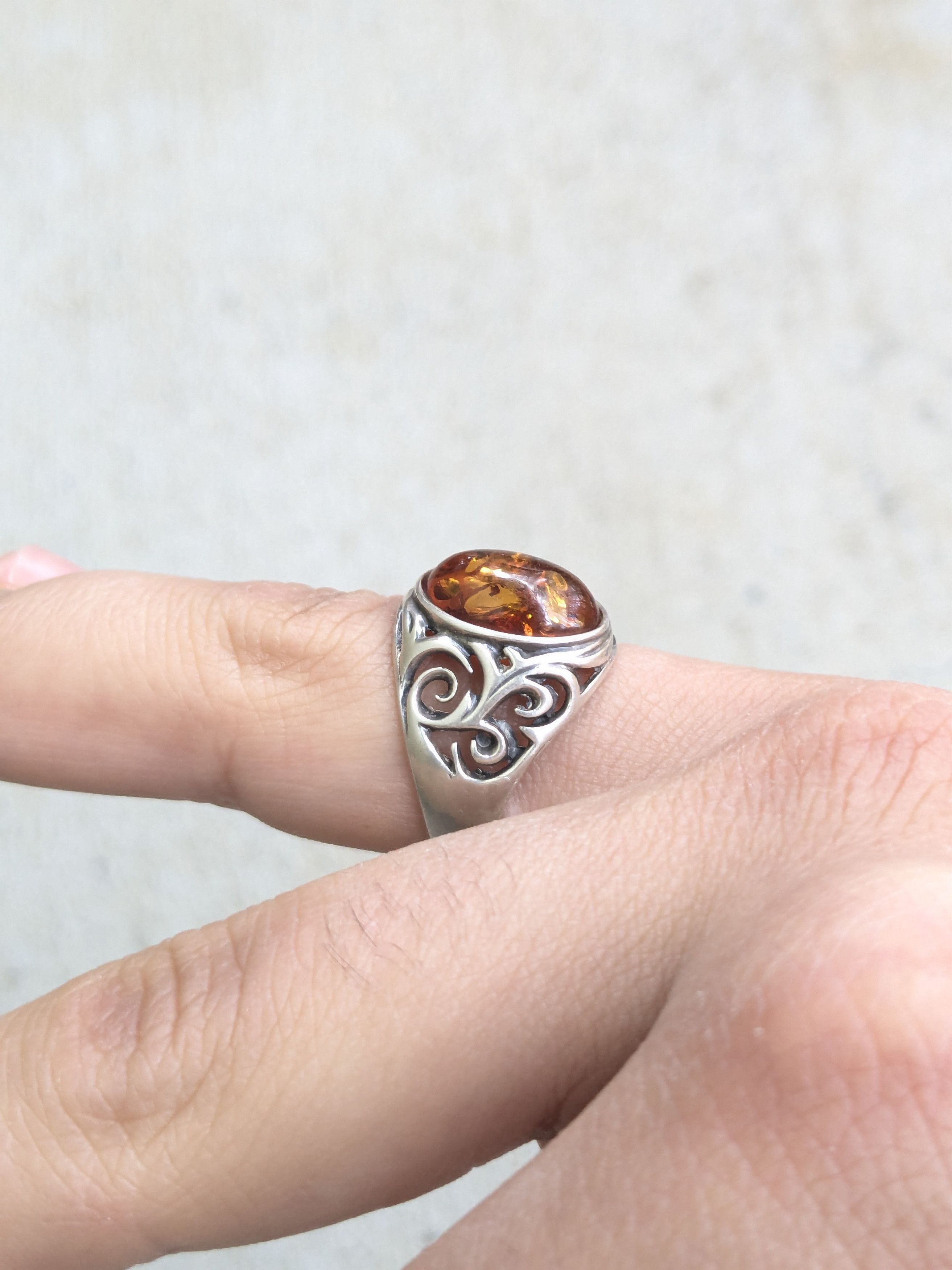 Jewelry × Sterling Silver Vintage Sterling Silver Ring Amber 8.75 Minimalist Oval Size ONE SIZE - 11 Thumbnail