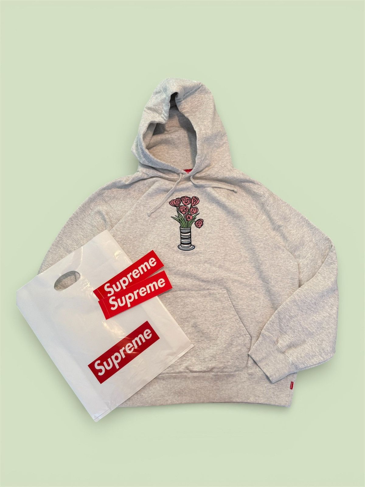 Supreme Supreme Flowers Hooded Sweatshirt Ash Grey Size XL (READ) Size US XL / EU 56 / 4 - 1 Thumbnail