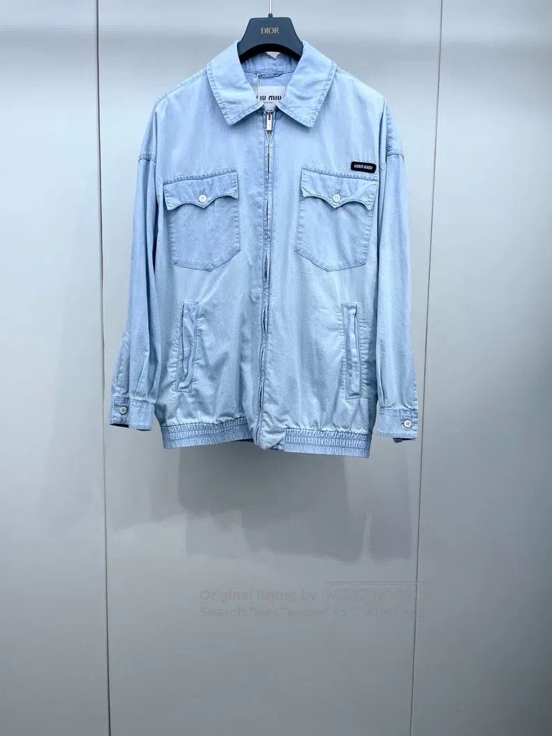 Miu Miu 36 Washed thin soft denim zipper shirt