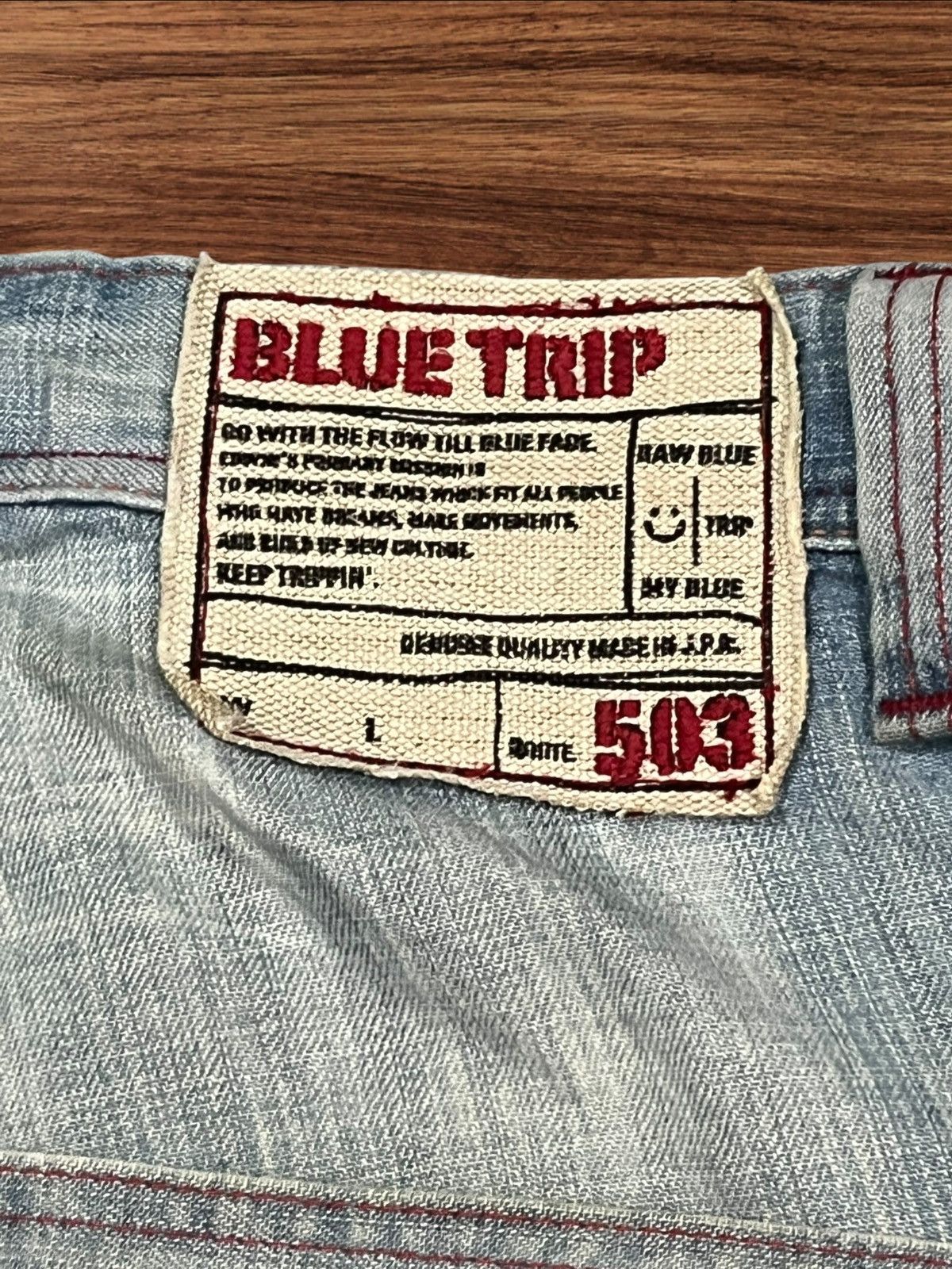 45rpm × Edwin × Japanese Brand Vintage Edwin Blue Trip 503 Red Thread Distressed Blue Jeans Size US 32 / EU 48 - 8 Thumbnail