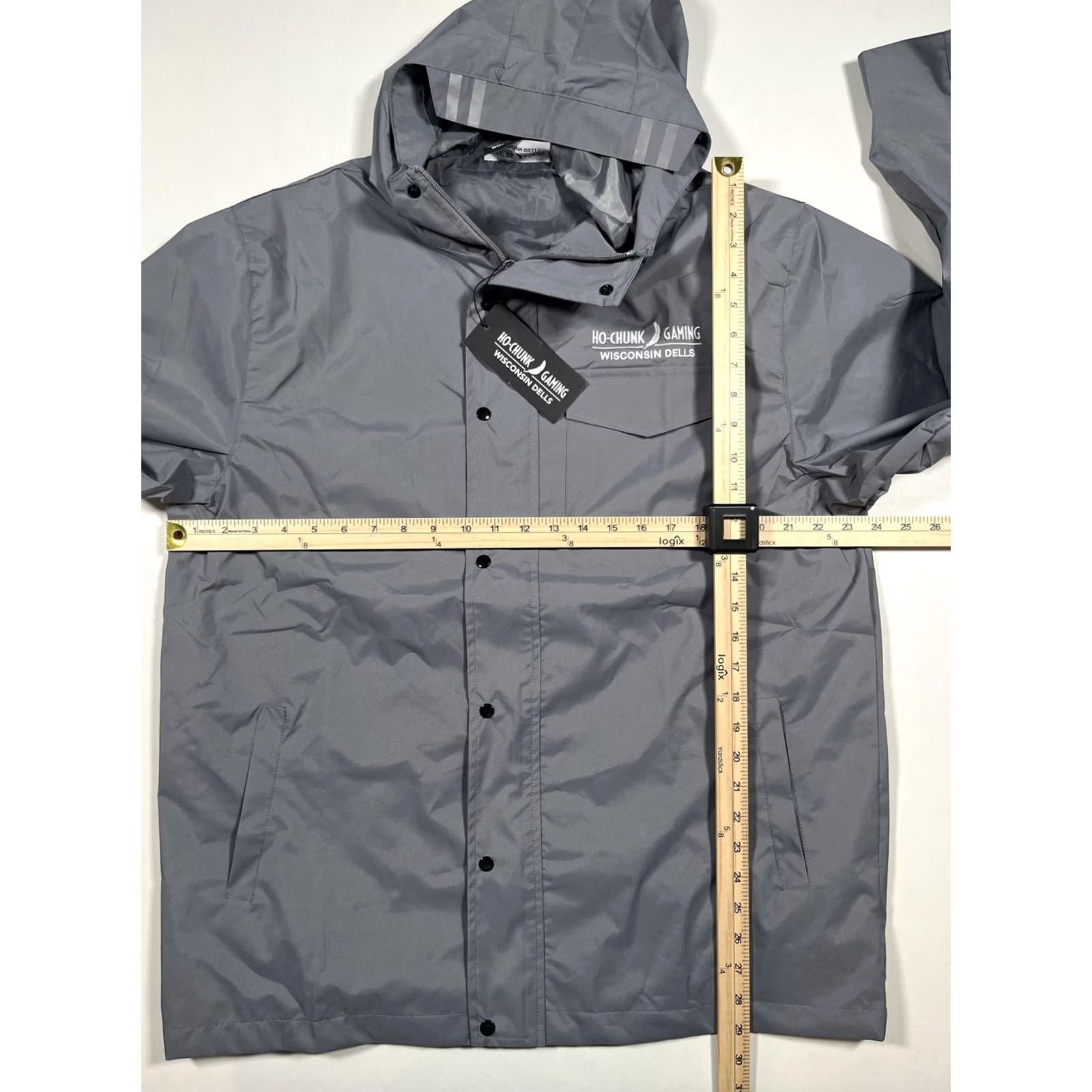 Logo 7 Ho-Chunk Gaming Jacket Mens XL Gray Hooded Rain Coat Windbreaker Casino Logo Reflective Pockets Size US XL / EU 56 / 4 - 6 Thumbnail