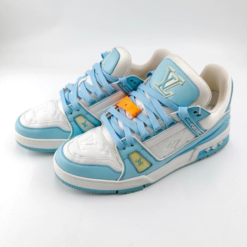 Louis Vuitton Louis Vuitton Trainer white and blue embossed board shoes Size US 7 / EU 40 - 1 Thumbnail