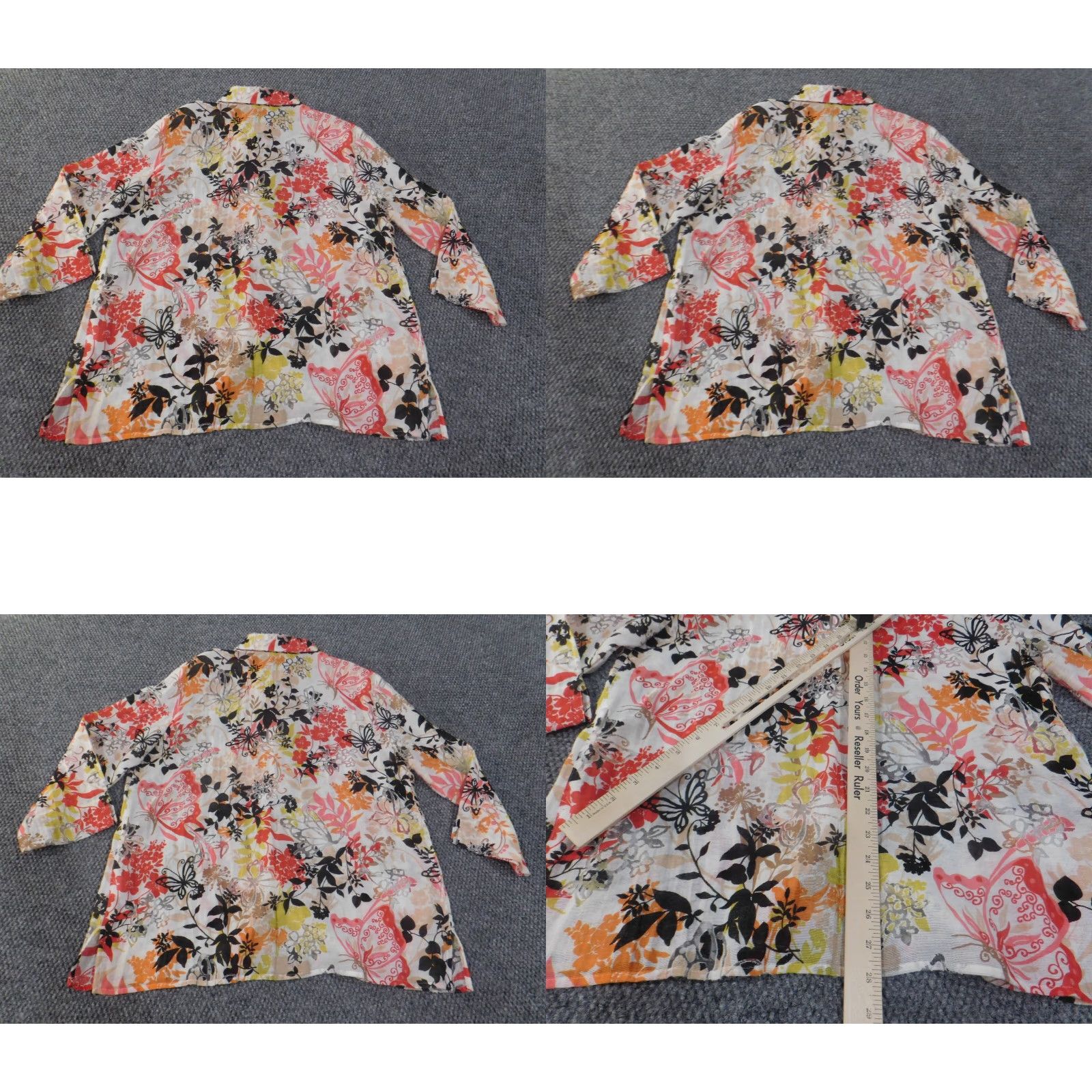Vintage Alfred Dunner Button-Up Top XL Red Floral Sheer Butterfly Womens Long Sleeve Casual Pullover Round Neck Size XL / US 12-14 / IT 48-50 - 8 Thumbnail