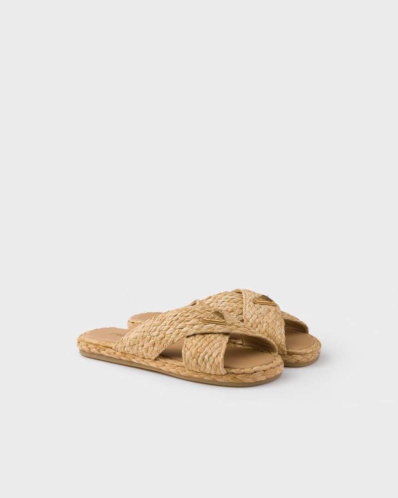 Prada o1mt1gz0526 Raffia Crisscross Slides in Beige Size US 9 / EU 42 - 2 Thumbnail