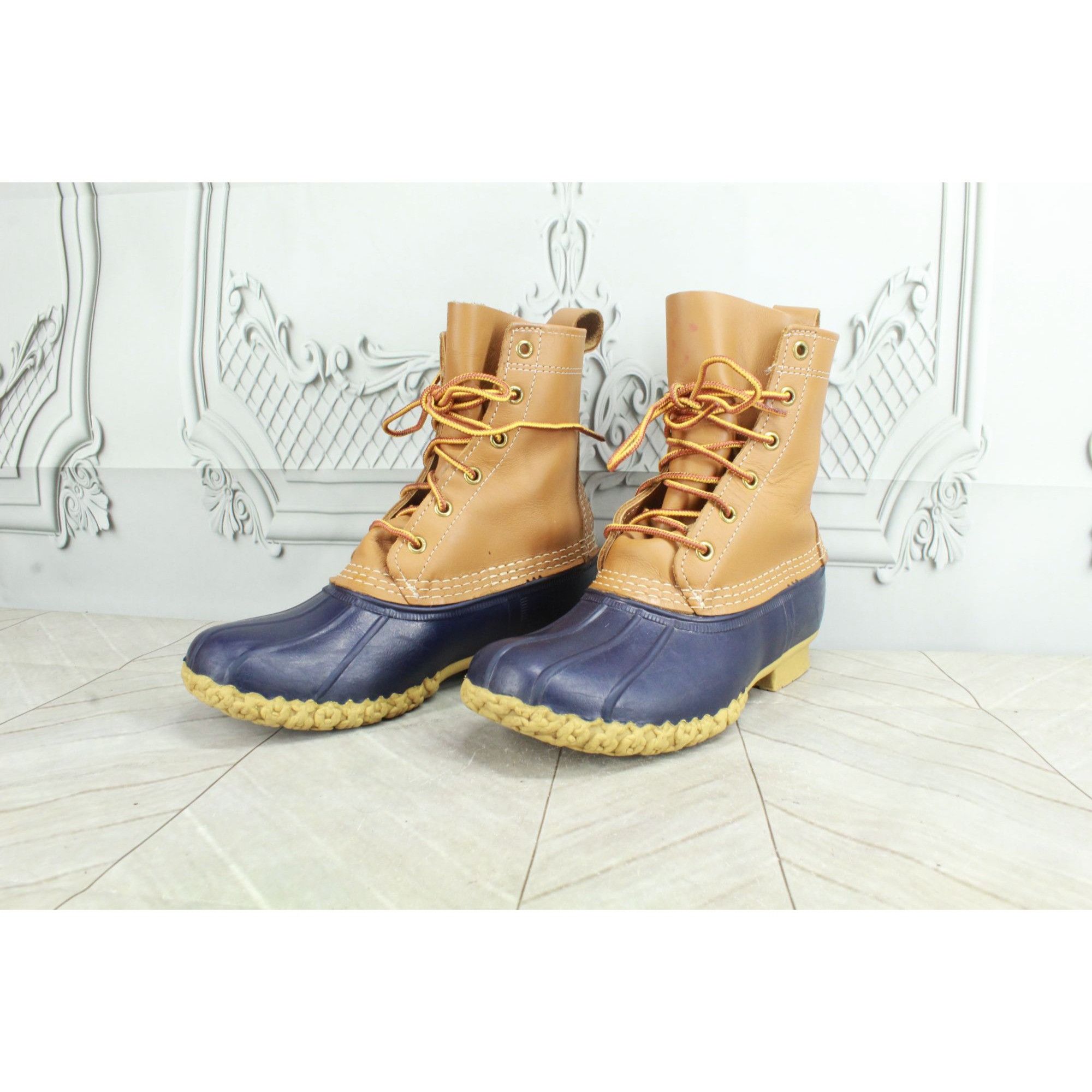 L.L. Bean LL Bean Navy Brown Leather Lace Up Waterproof Duck Boots Size US 6 / IT 36 - 2 Thumbnail