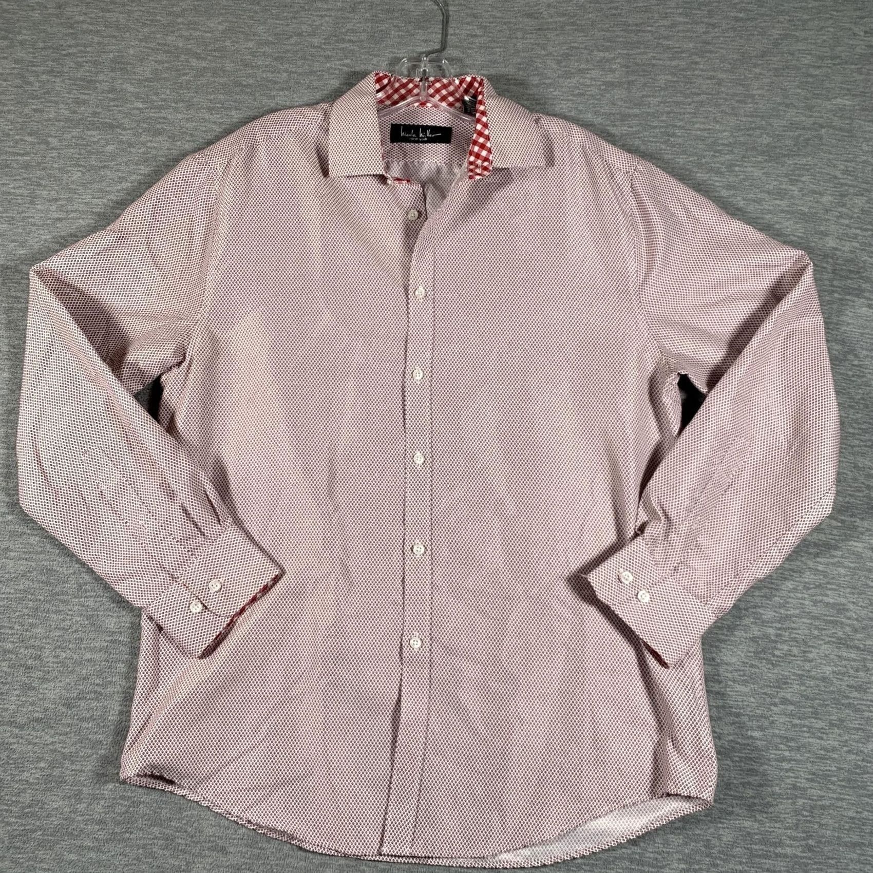 Nicole Miller Nicole Miller New York Shirt Mens Medium Red Geometric Spread Collar Long Sleeve Size US M / EU 48-50 / 2 - 2 Thumbnail