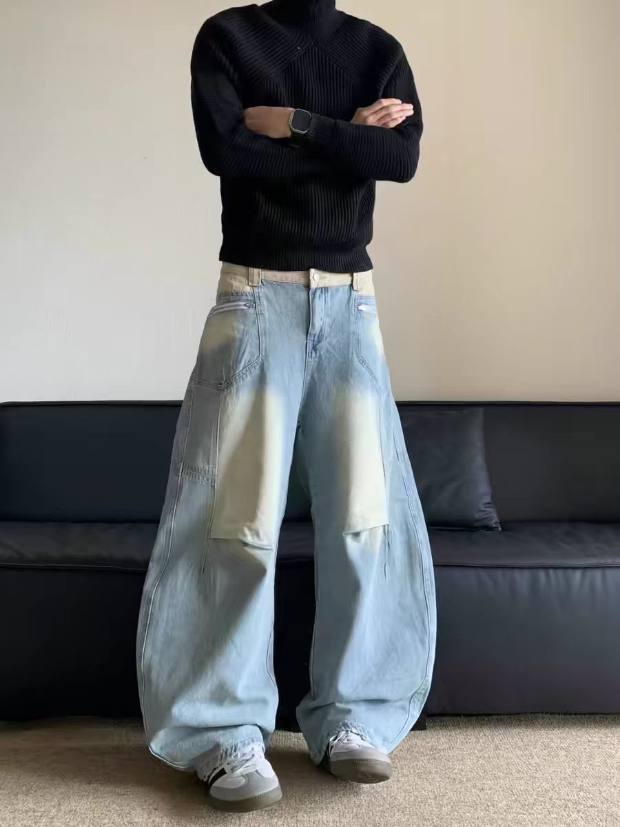 Japanese Brand × Jean Distressed wide leg straight street jeans Size US 34 / EU 50 - 1 Thumbnail