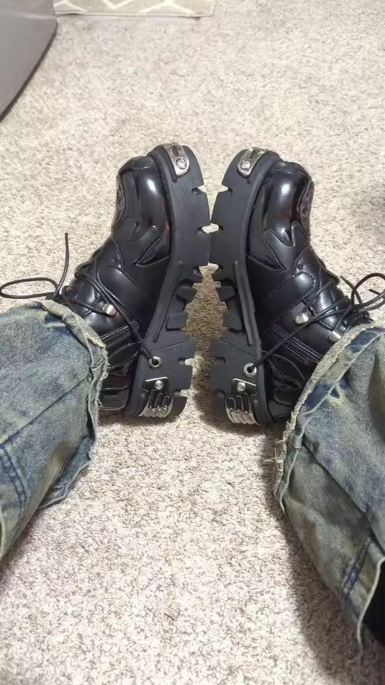 Japanese Brand Cyber Goth Platform Boots - Silver Buckle Hardware Size US 8.5 / EU 41-42 - 7 Thumbnail
