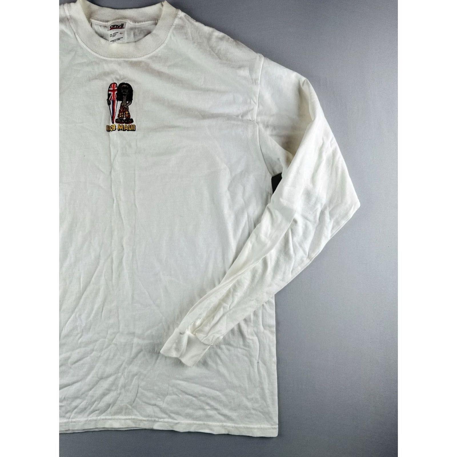 Anvil VINTAGE Anvil T Shirt Long Sleeve Embroidered Mens L White 90s Surf Reggae Size US L / EU 52-54 / 3 - 4 Thumbnail