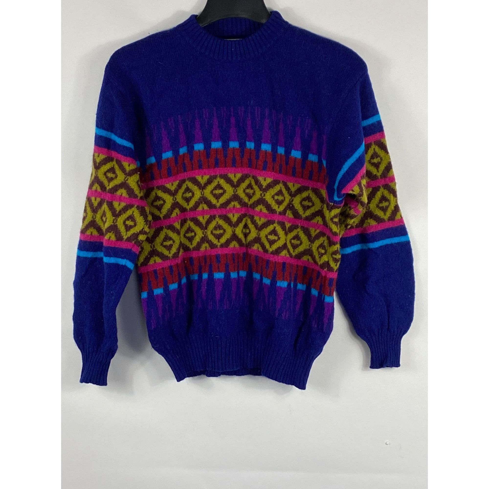 image of Vintage United Colors Of Benetton Aztec Pullover Wool Sweate in Blue, Men's (Size Small)