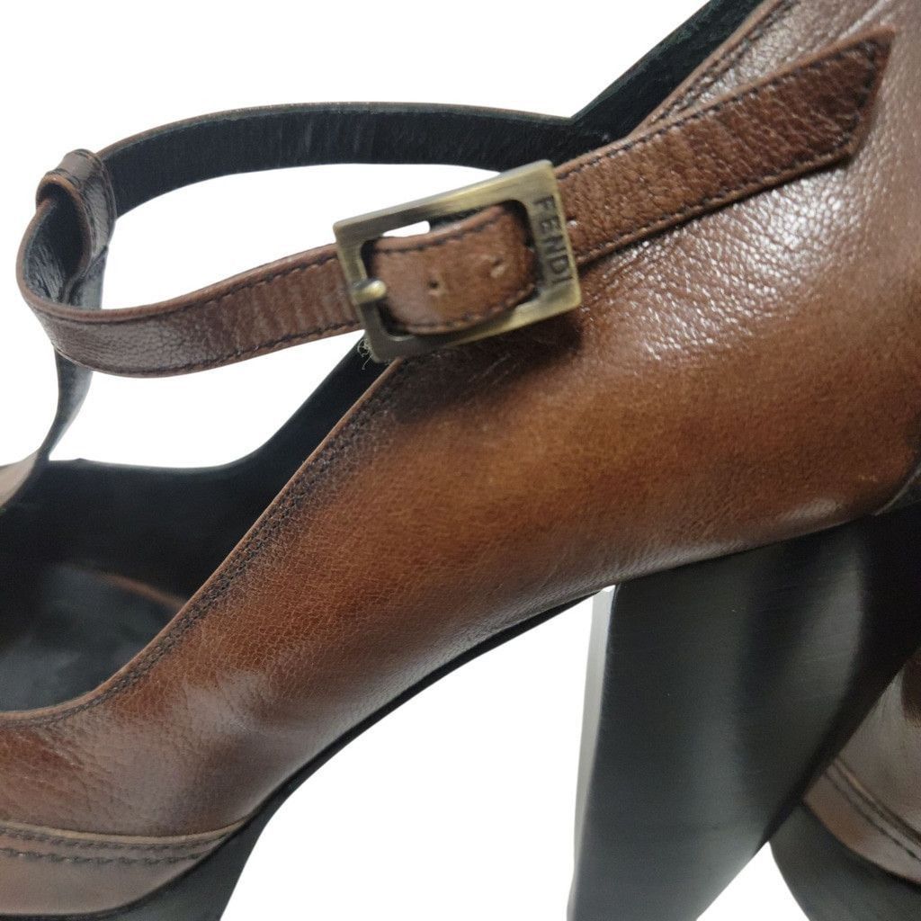 Fendi FENDI Authentic Women Open Toe Block Heel Shoes Brown EU 38 Size US 7 / IT 37 - 10 Thumbnail