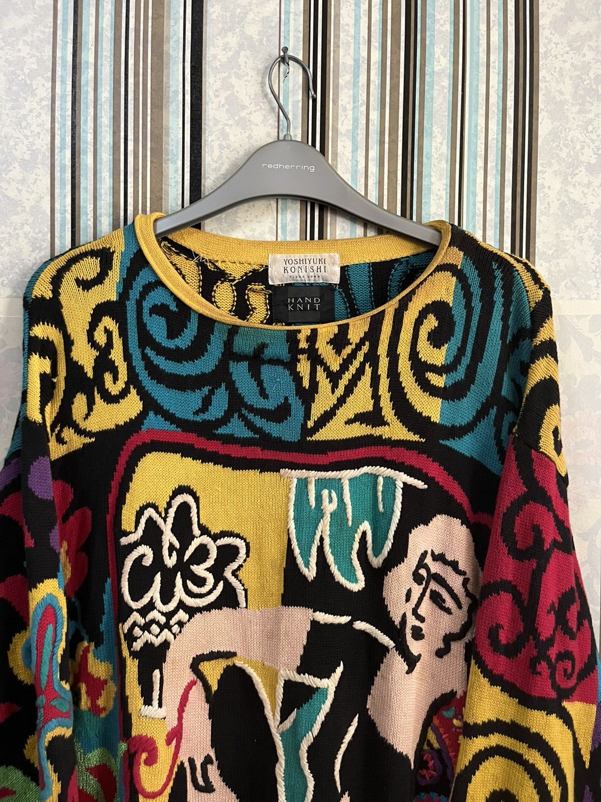 Yoshiyuki Konishi 1990s hand knit bold abstract artwork #D1 Size US L / EU 52-54 / 3 - 2 Thumbnail