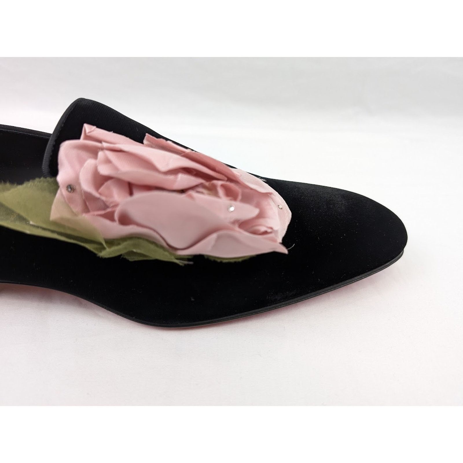 Christian Louboutin o1rshd1 Velvet Dandyflor Flat in Black/Rose Size US 11 / EU 44 - 4 Thumbnail