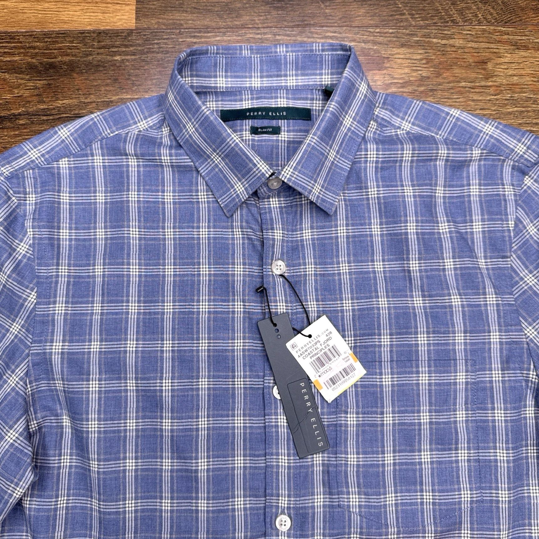 Perry Ellis Perry Ellis Slim Fit Shirt Small Blue Check Button Up New Men S Regular S Blue Check Slim Fit Button-Up Shirt Women? Size US S / EU 44-46 / 1 - 5 Thumbnail