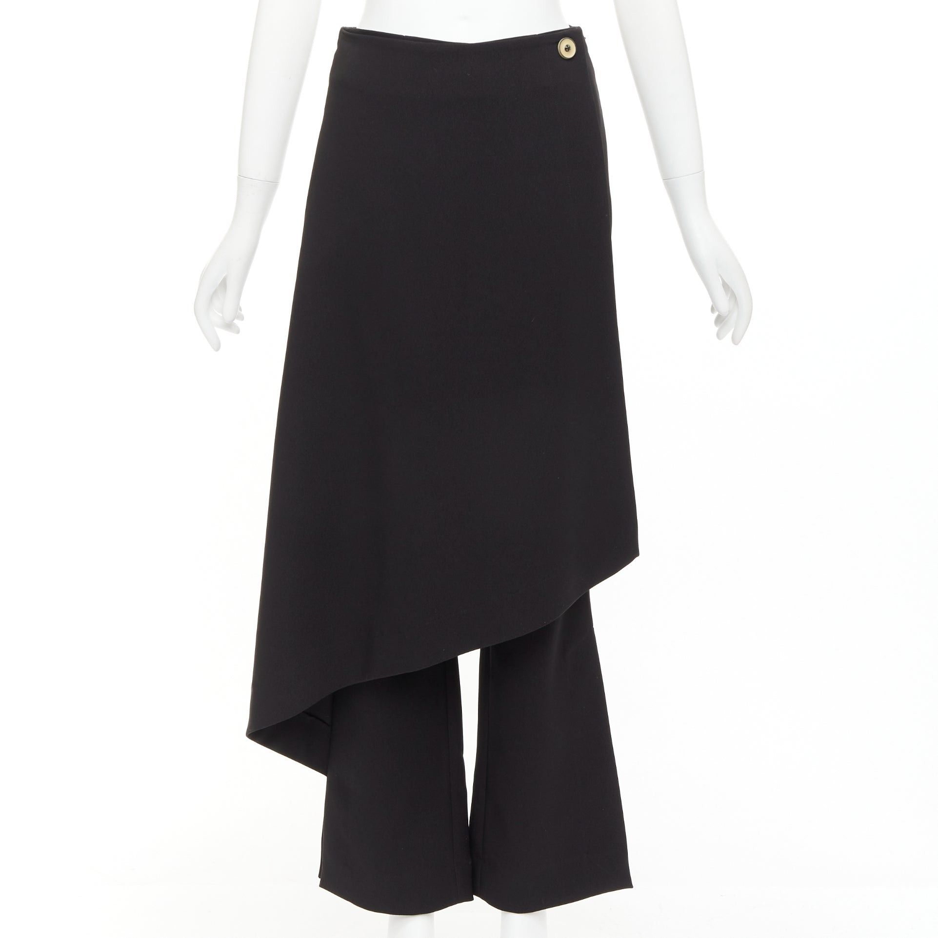 Solace London SOLACE LONDON Sydney black button wrap kilt layered flare pants UK6 XS Size 26" / US 2 / IT 38 - 1 Thumbnail