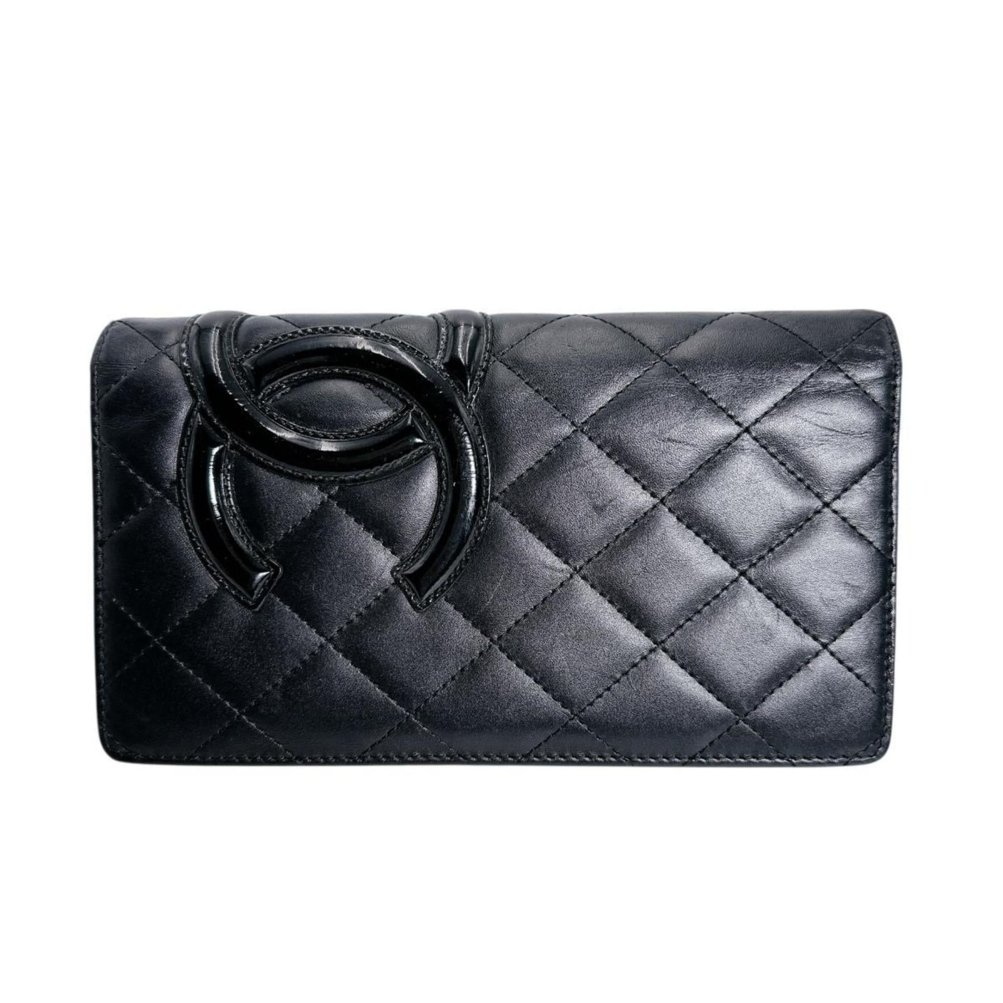Chanel CHANEL Cambon Matelasse Coco Mark Leather Bifold Wallet in Black Size ONE SIZE - 1 Thumbnail