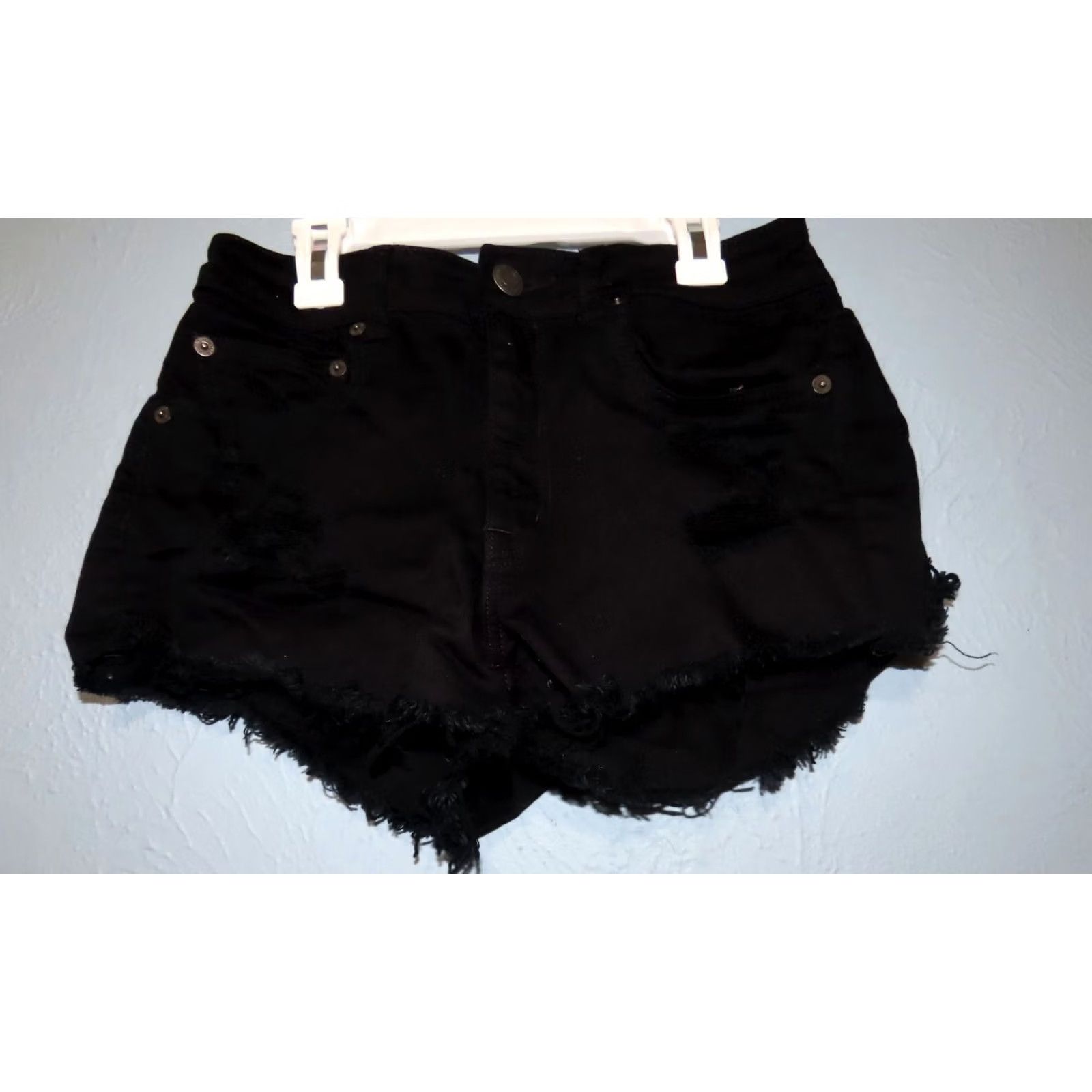 American Eagle Outfitters American Eagle High Rise Black Distressed Cut Off Ragged Womens 6 Shorts Size 28" / US 6 / IT 42 - 6 Thumbnail