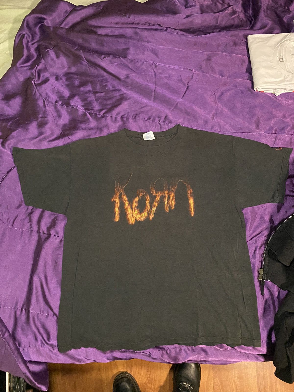 image of Band Tees x Vintage Korn Flames/fire Tee in Black, Men's (Size XL)