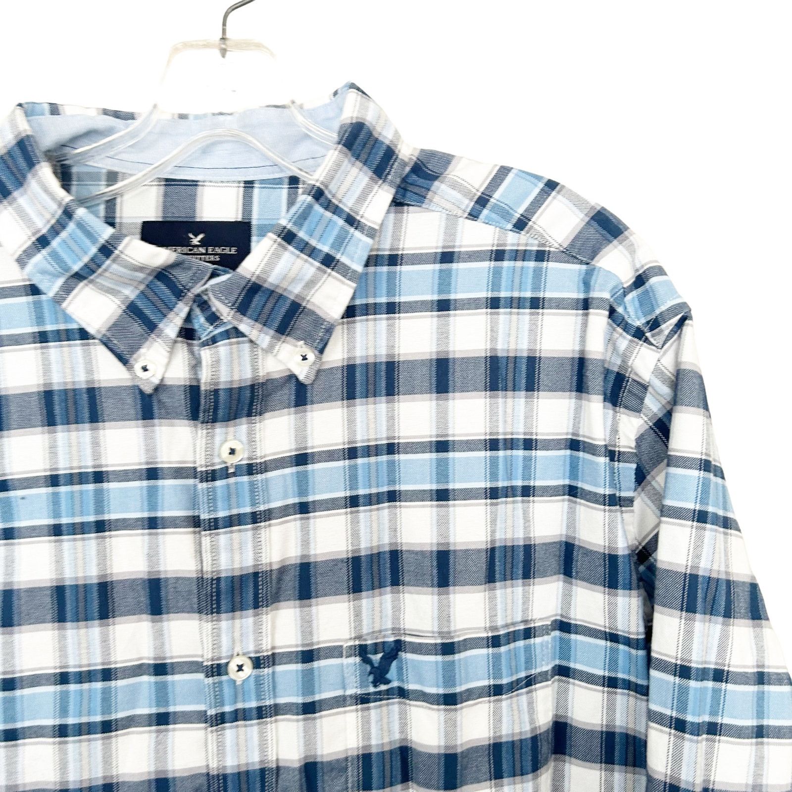American Eagle Outfitters American Eagle Blue White Plaid Long Sleeve Button Down XL Size US XL / EU 56 / 4 - 2 Thumbnail
