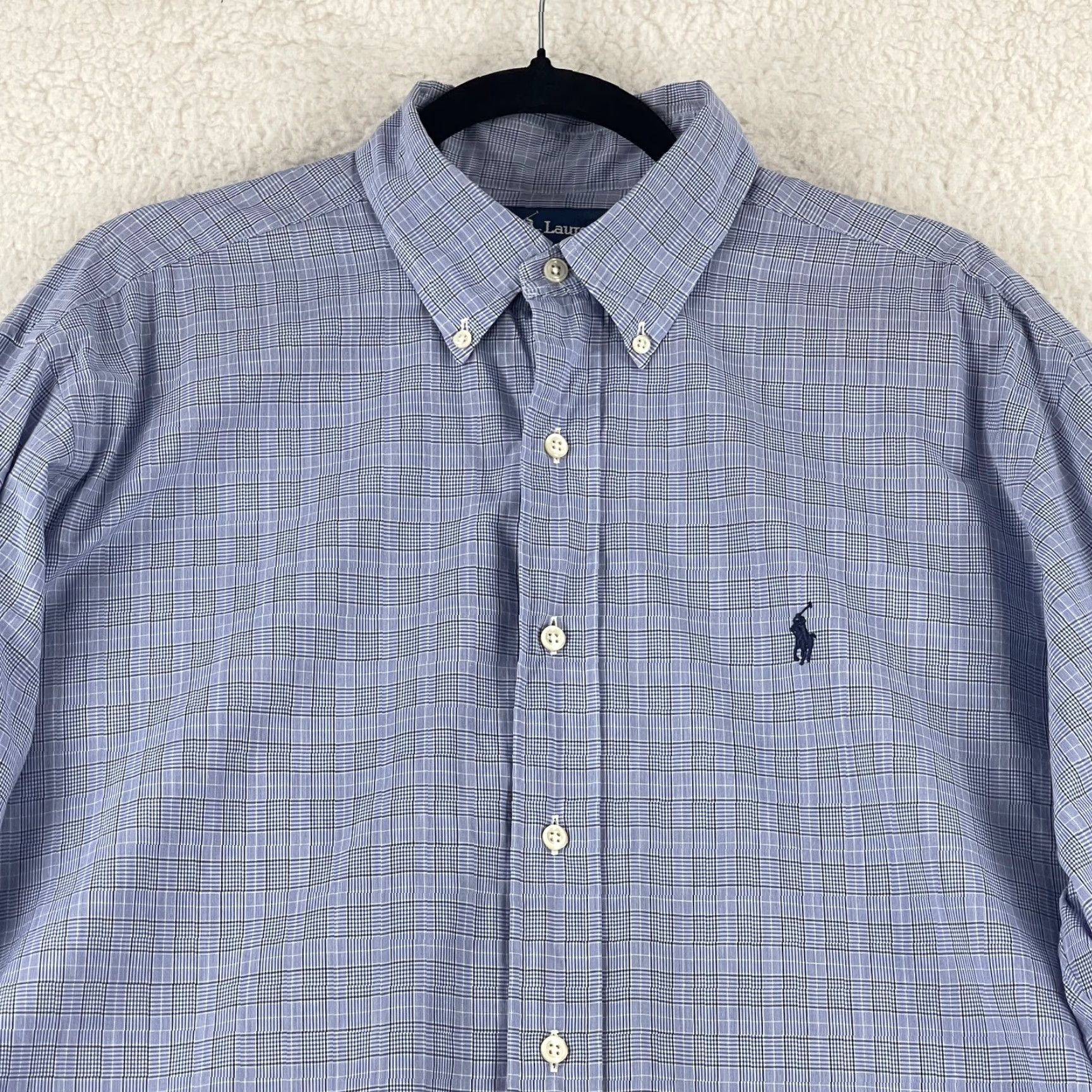 Ralph Lauren VINTAGE Ralph Lauren Button-Down Dress Shirt Men Large Blue Plaid Long Sleeve VTG Cotton Size 42R - 3 Thumbnail