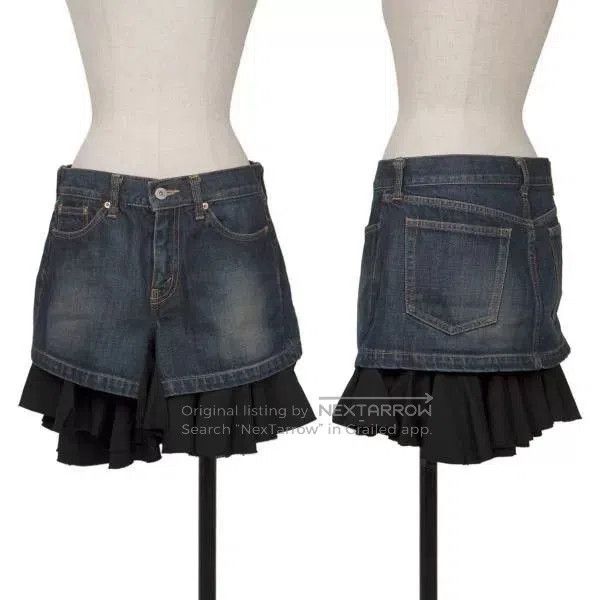 Junya Watanabe black vintage denim skirt with ruffles. Size 26" / US 2 / IT 38 - 1 Thumbnail