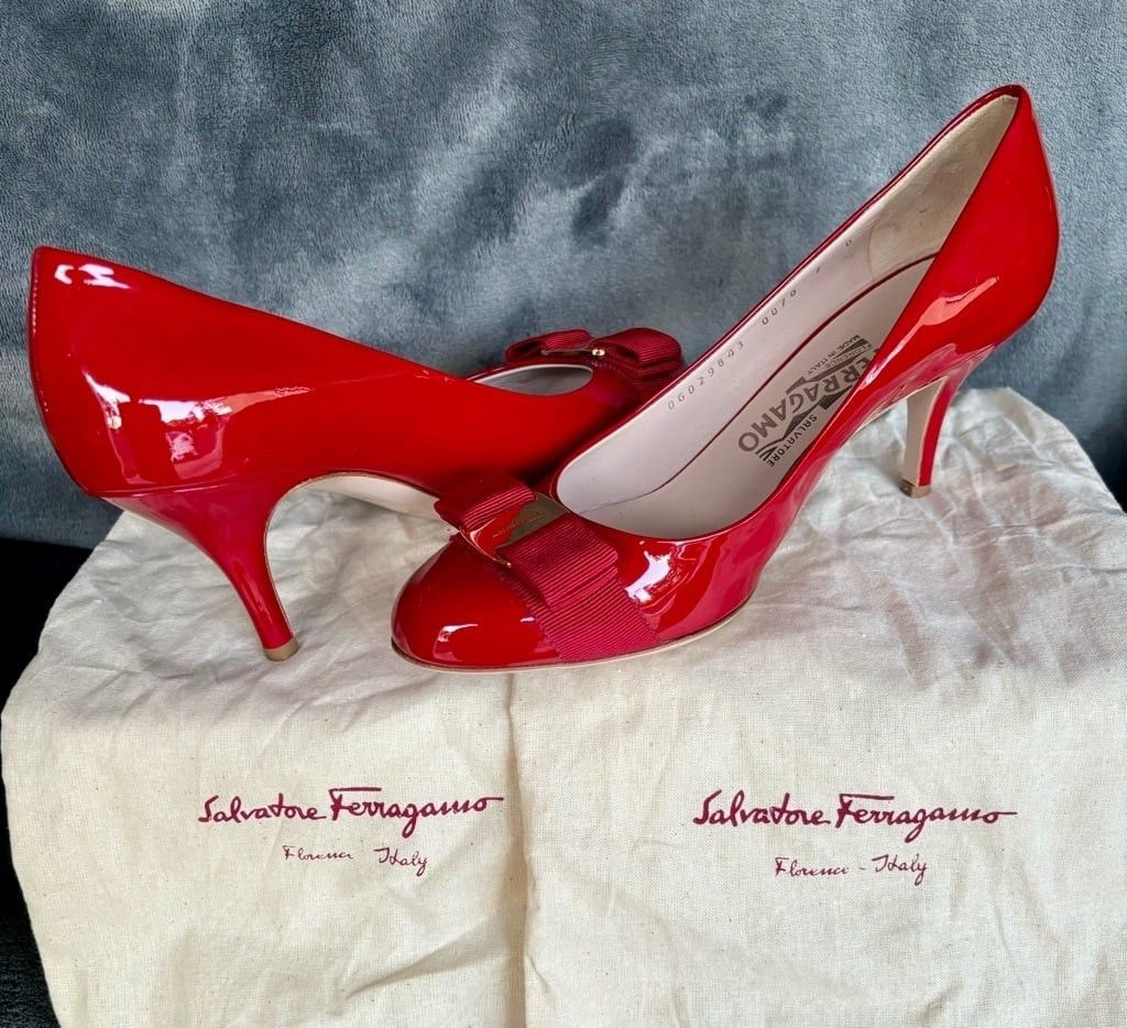 Salvatore Ferragamo Patent Leather Red Vara Bow Heels