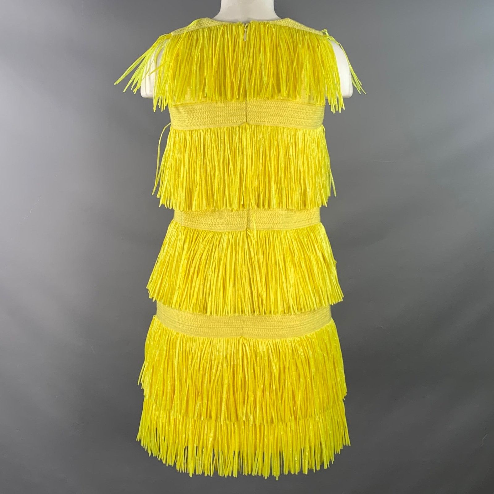 MSGM MSGM Size 4 Yellow Polyamide Blend Fringe Shift Dress Size S / US 4 / IT 40 - 3 Thumbnail