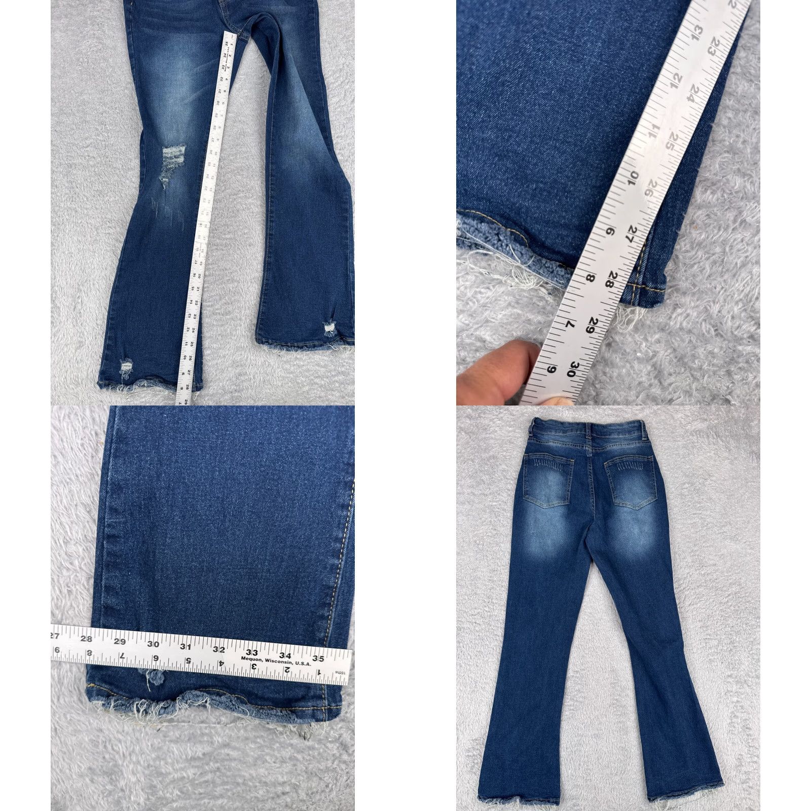 Vintage Jeans Womens 24 Blue Denim Flared Distressed Cotton Blend Mid Rise 24x28 Size 42" / US 20 - 9 Thumbnail