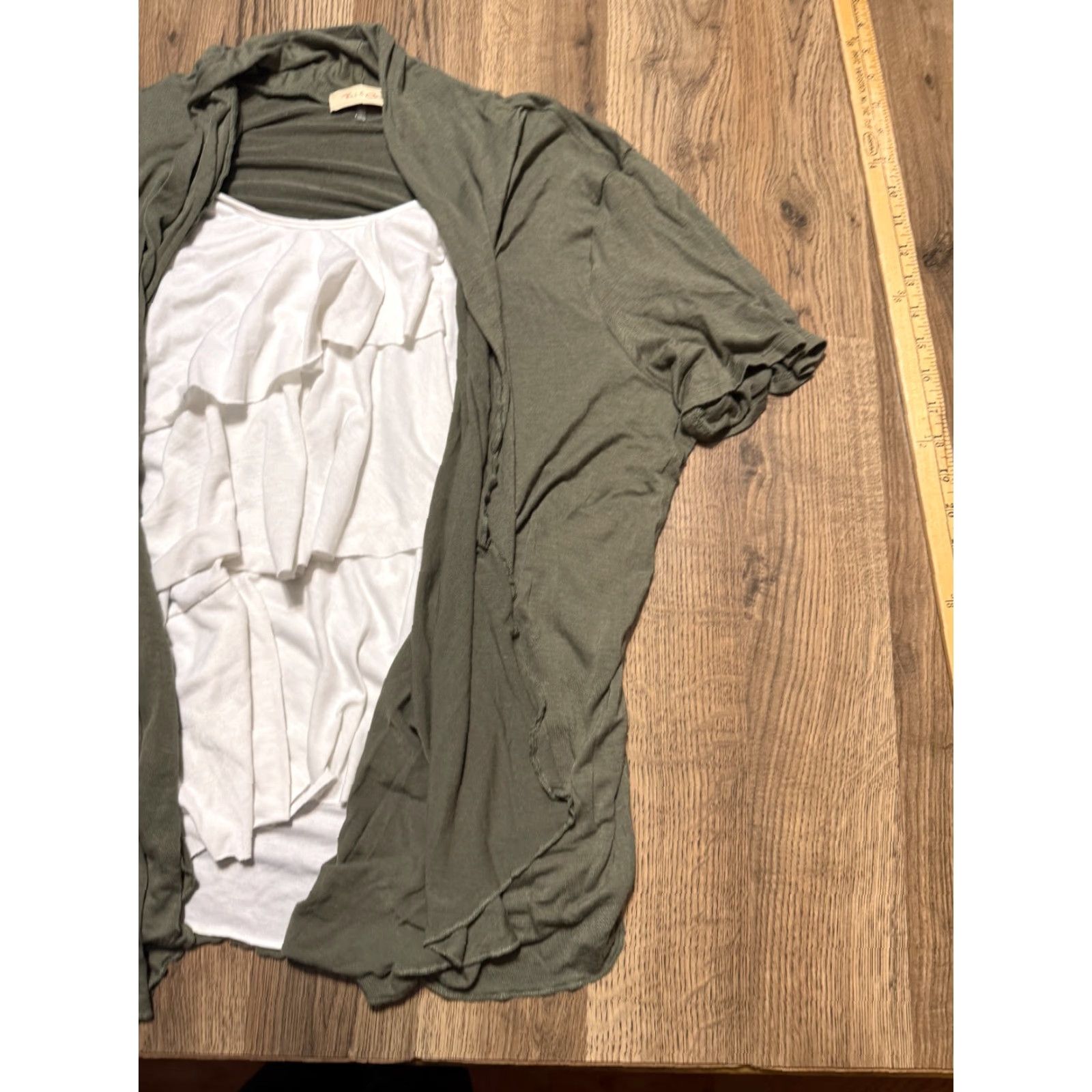 CLOSED Closet Front of Closet Shirt Women's 2X Green White Built in Tank Top Ruffle Sleeve Size XXL / US 16-18 / IT 52-54 - 4 Thumbnail