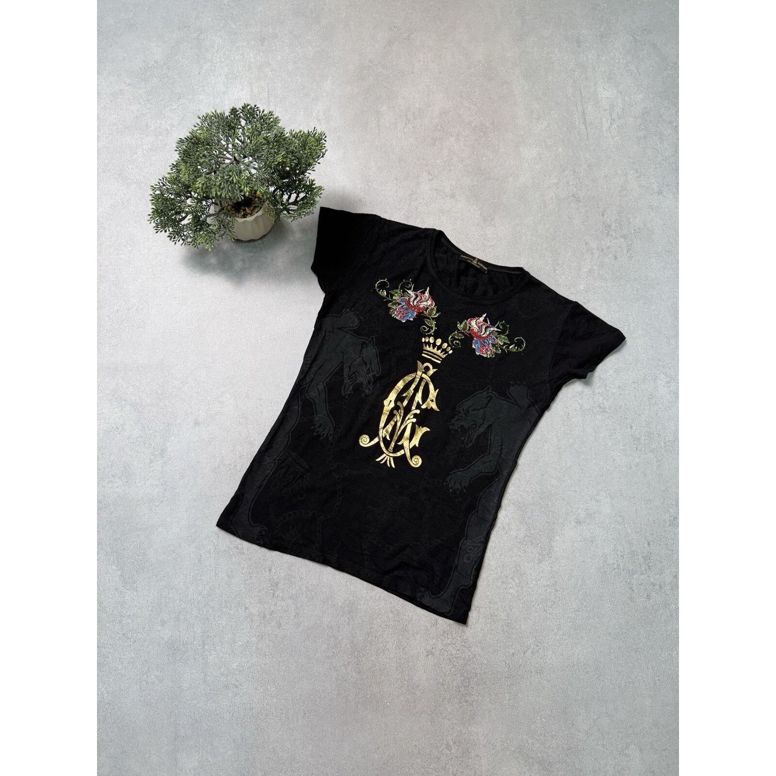 Christian Audigier Women T Shirt Black Ed Hardy Size L