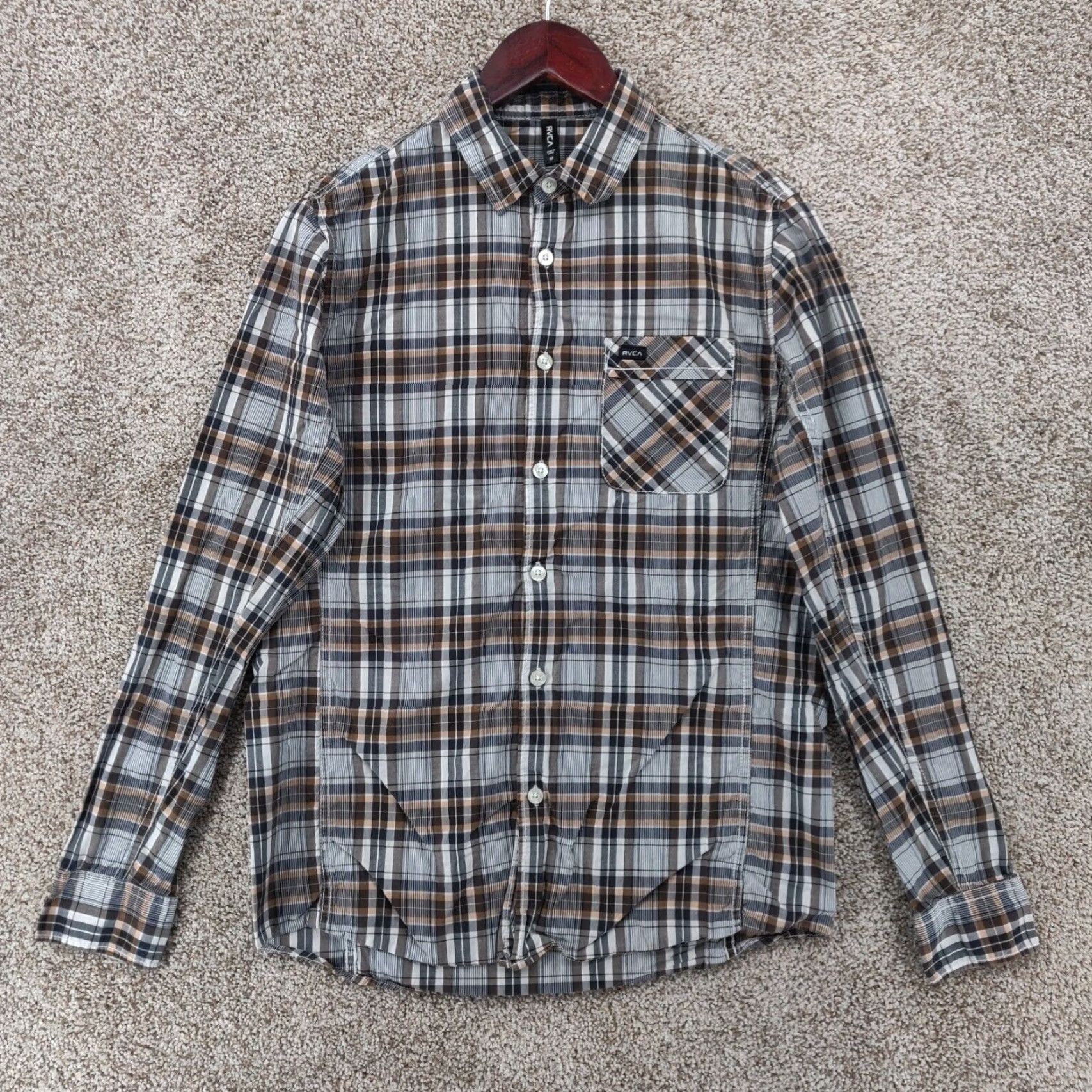 RVCA RVCA Shirt Mens M Yellow Plaid Long Sleeve Button-Up Regular Fit Size US M / EU 48-50 / 2 - 2 Thumbnail