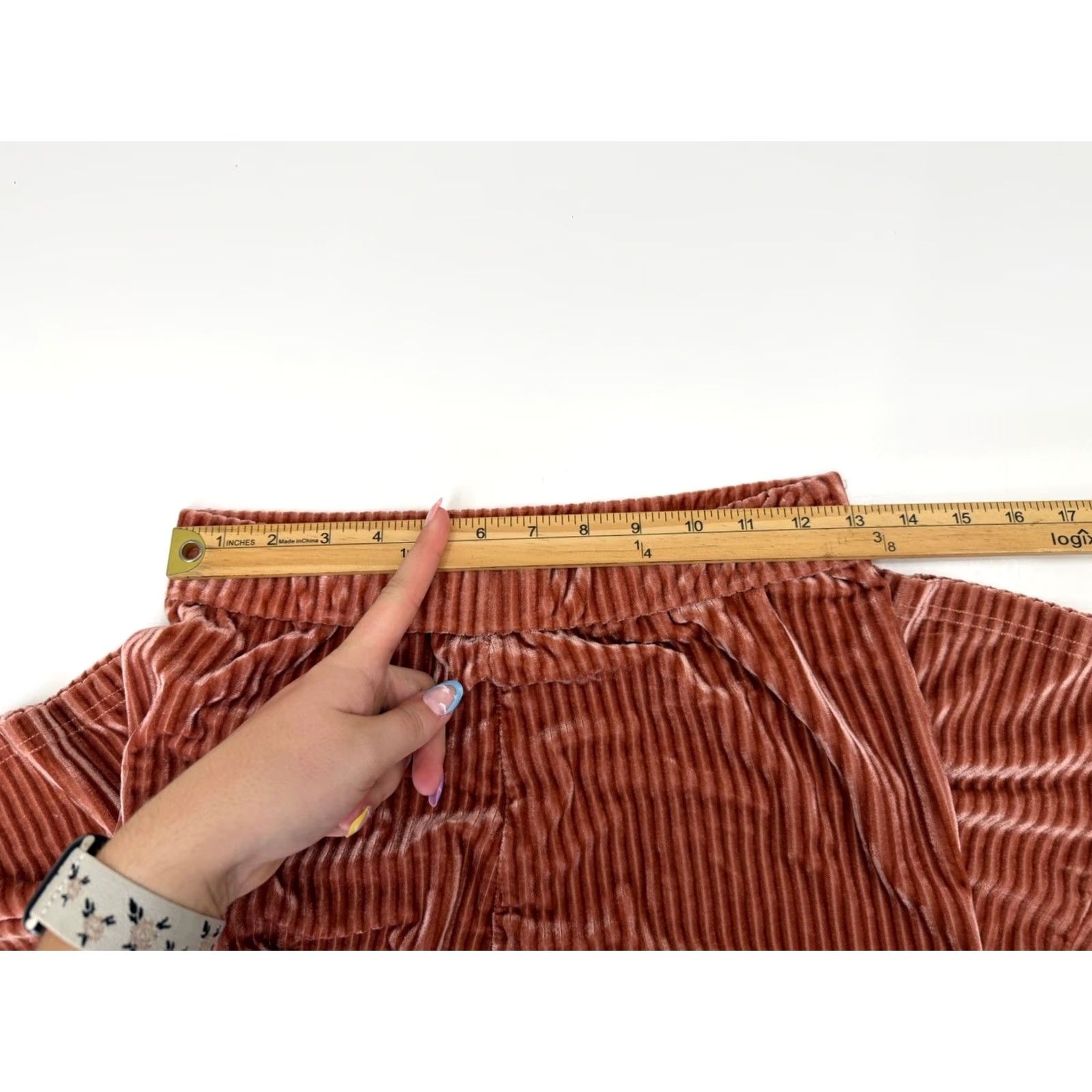 Shein SheIn Womens Pants Size Large Pink Ribbed Velour Wide-Leg Pants Size 36" / US 14 / IT 50 - 5 Thumbnail