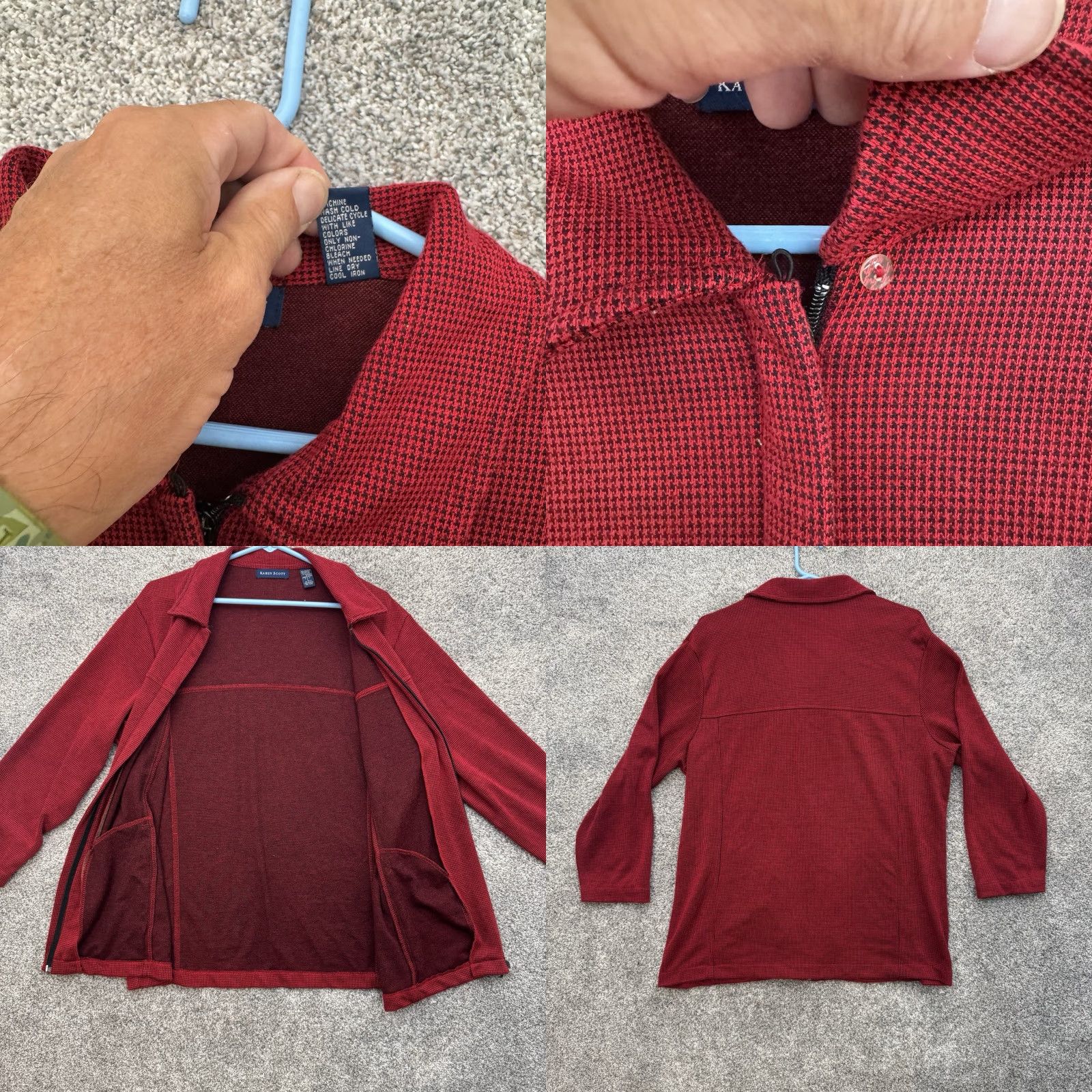 Vintage Karen Scott 2 Piece Zip Jacket Pants Set Mini Houndstooth Cozy Grandmacore Y2K Fall Red Womens L Outfit/Set Size 36" / US 14 / IT 50 - 8 Thumbnail