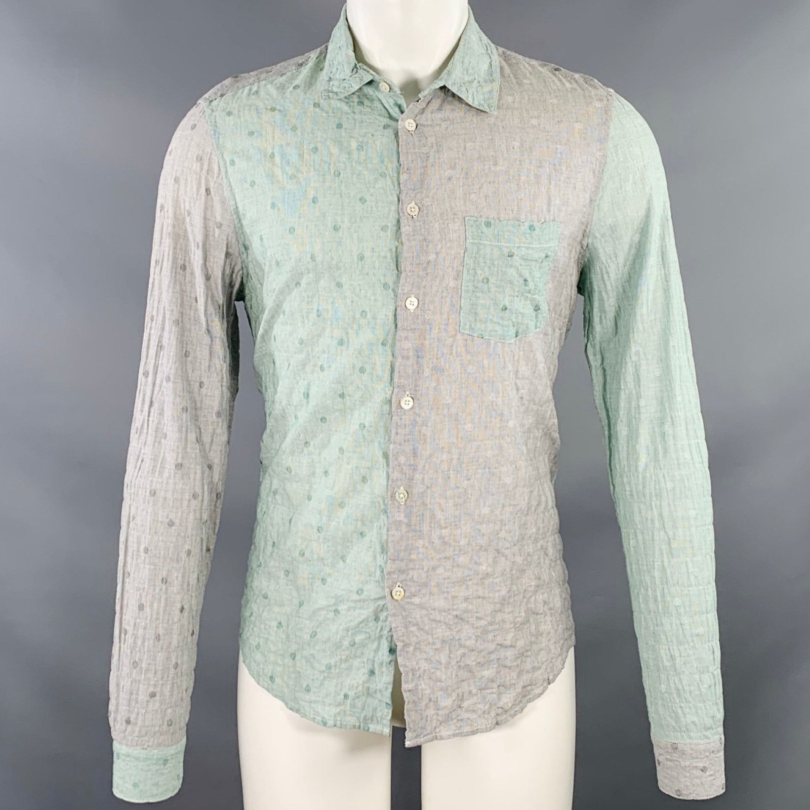 Opening Ceremony Size M Grey Mint Color Block Cotton Long Sleeve Shirt Size US M / EU 48-50 / 2 - 1 Thumbnail